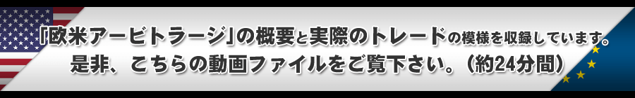 「欧米アービトラージ」の概要と実際のトレードの模様を収録しています。是非、こちらの動画ファイルをご覧下さい