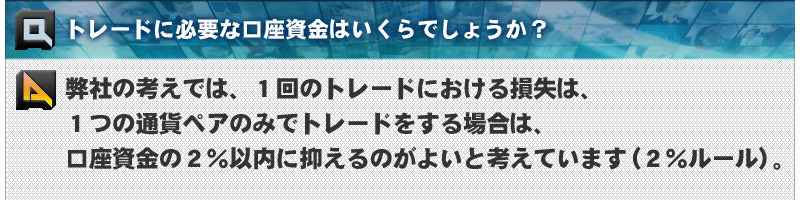 トレードに必要な口座資金はいくらでしょうか？