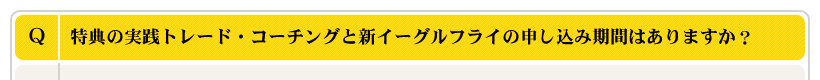 特典の実践トレード・コーチングと新イーグルフライの申し込み期間はありますか？