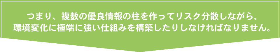 つまり、複数の優良情報の柱を作ってリスク分散しながら、環境変化に極端に強い仕組みを構築したりしなければなりません。