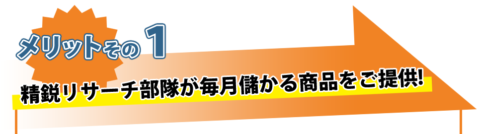 メリットその1　精鋭リサーチ部隊が毎月儲かる商品をご提供！